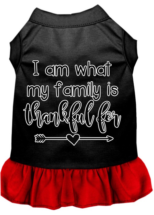 I Am What My Family is Thankful For Screen Print Dog Dress Black with Red XXXL